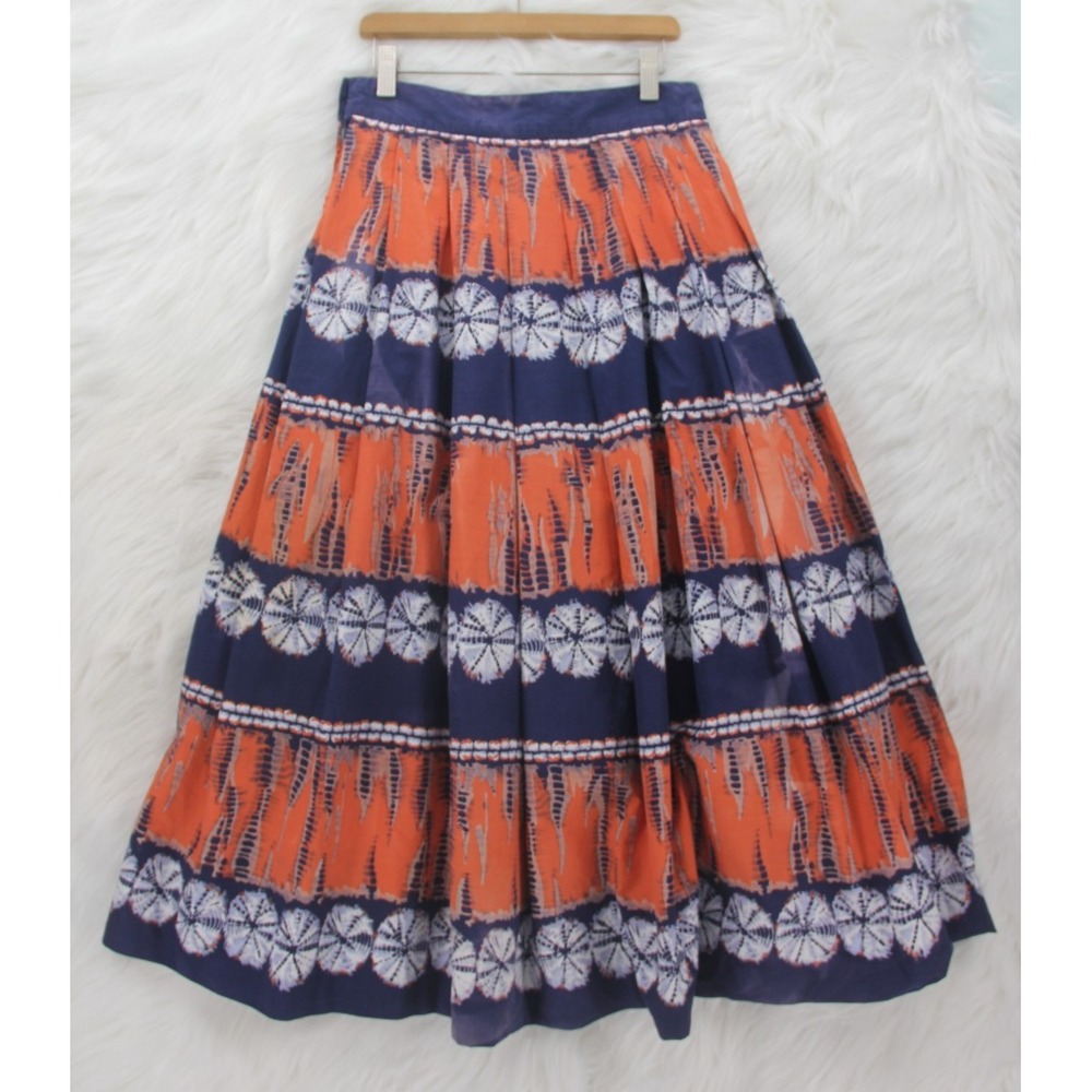 Vintage Jack Schnittman Full Midi Skirt S Blue Orange Tie Dye Boho Hippie #1006 - Picture 10 of 16